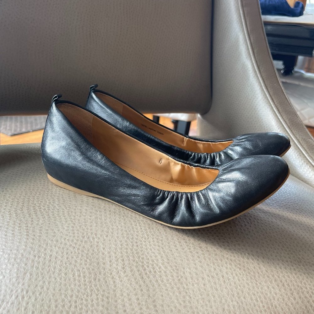 J. Crew Factory Anya Leather Ballet Flats Black 10